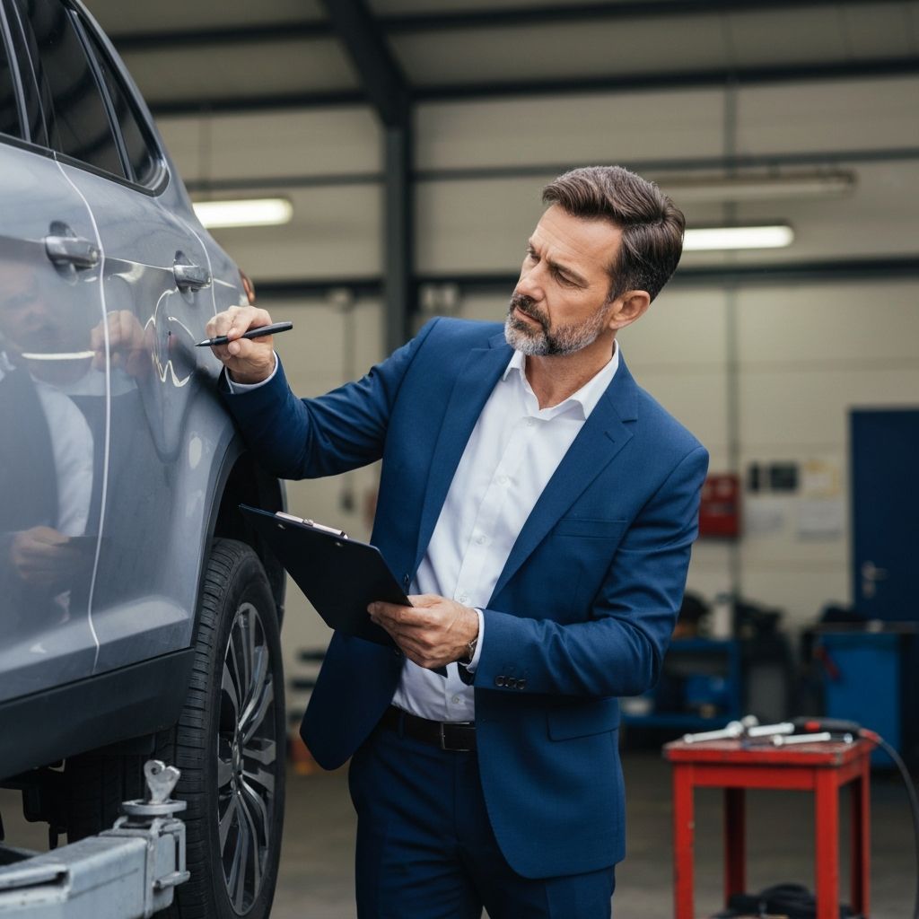 Gutachter inspiziert Fahrzeugschaden